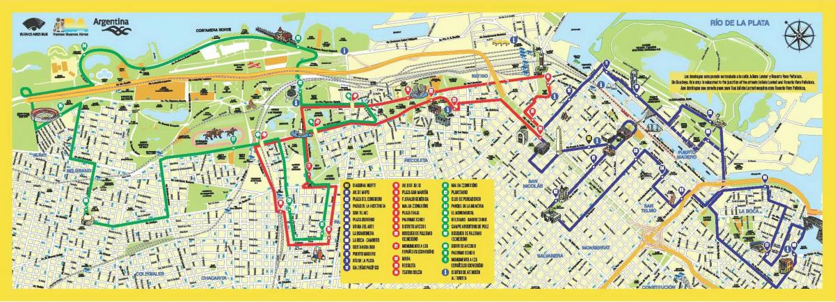 Plan du Hop On Hop Off bus tours de Buenos Aires